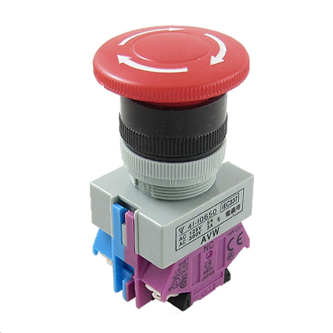 Sourcingmap AC 600V 10A Red Mushroom Emergency Stop Push Button Switch 22mm NO NC