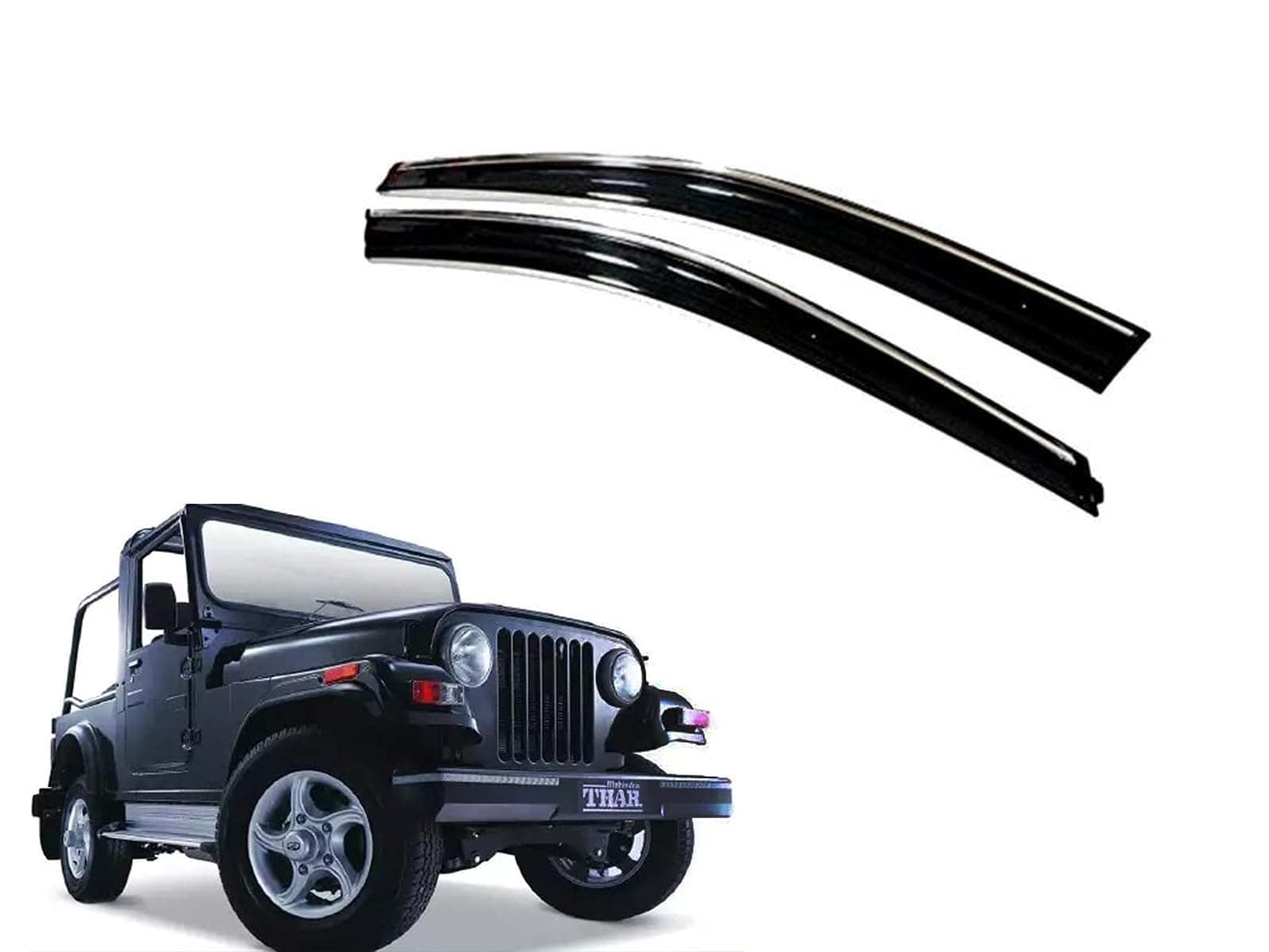 CAR SAAZ Chrome Line Door Visor for Thar Type 1(2010-2019)(Set of 2Pcs) | Rain Guard | Wind Deflector