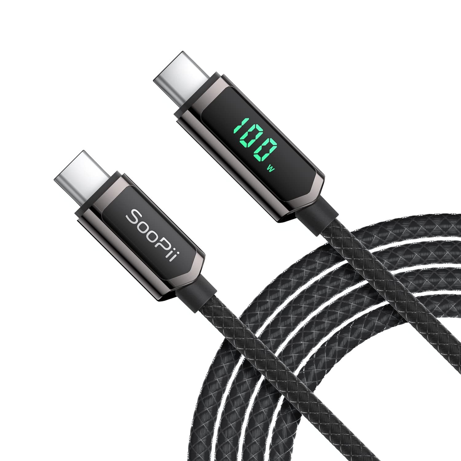 SOOPII USB C Cable, 4FT Nylon Braided USB C to USB C Cable, 100W PD Fast Charging Type-C Cable with LED Display for lPhone 15/15 Plus, MacBook Pro, Samsung Galaxy S22/S10, Pixel, LG