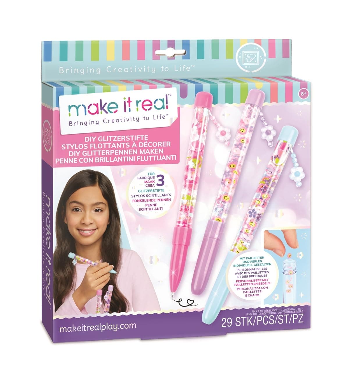 Make It Real DIY Floaty Pens Kit - Create 3 Sparkly, Customizable Pens with Glitter & Charms - Fun Craft for Tweens, Girls & Kids Ages 8+ -Mess-Free Creative Activity Great Gift for Artistic Kids