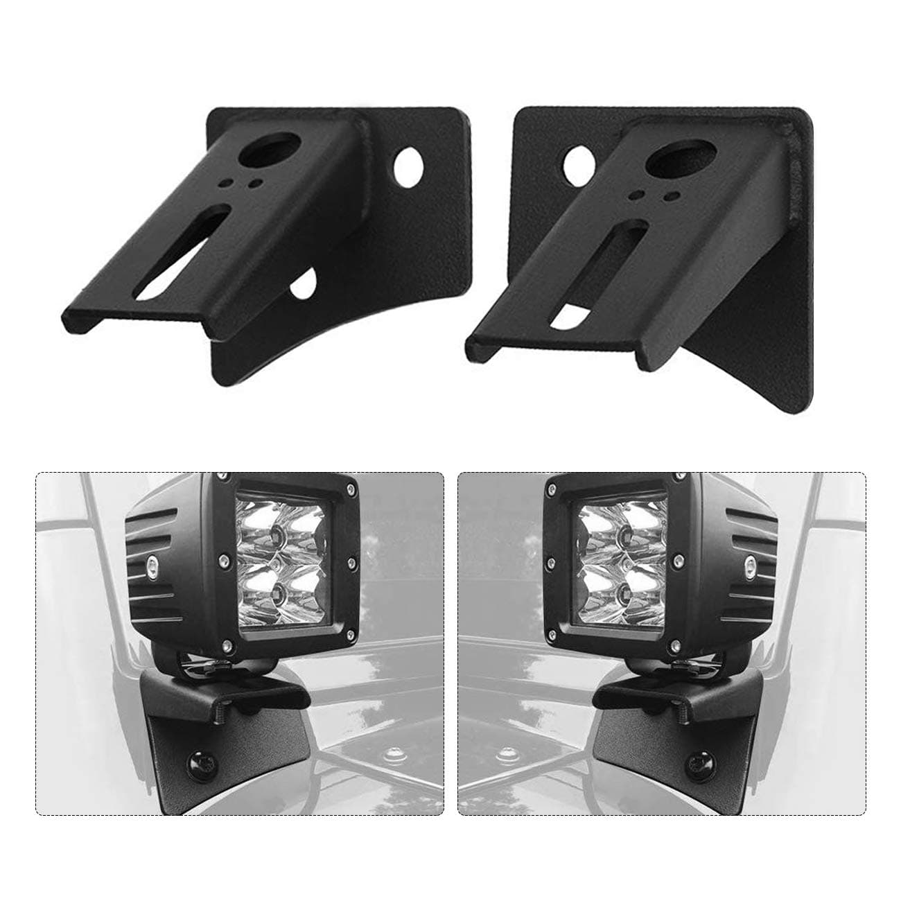PARTOLDual A-Pillar Light Mounting Bracket Compatible for Jeep Wrangler JK/JKU 2DR/4DR 2007-2017, LED Cube Light Brackets LED Work Light Mounts (1 Pair, Black)