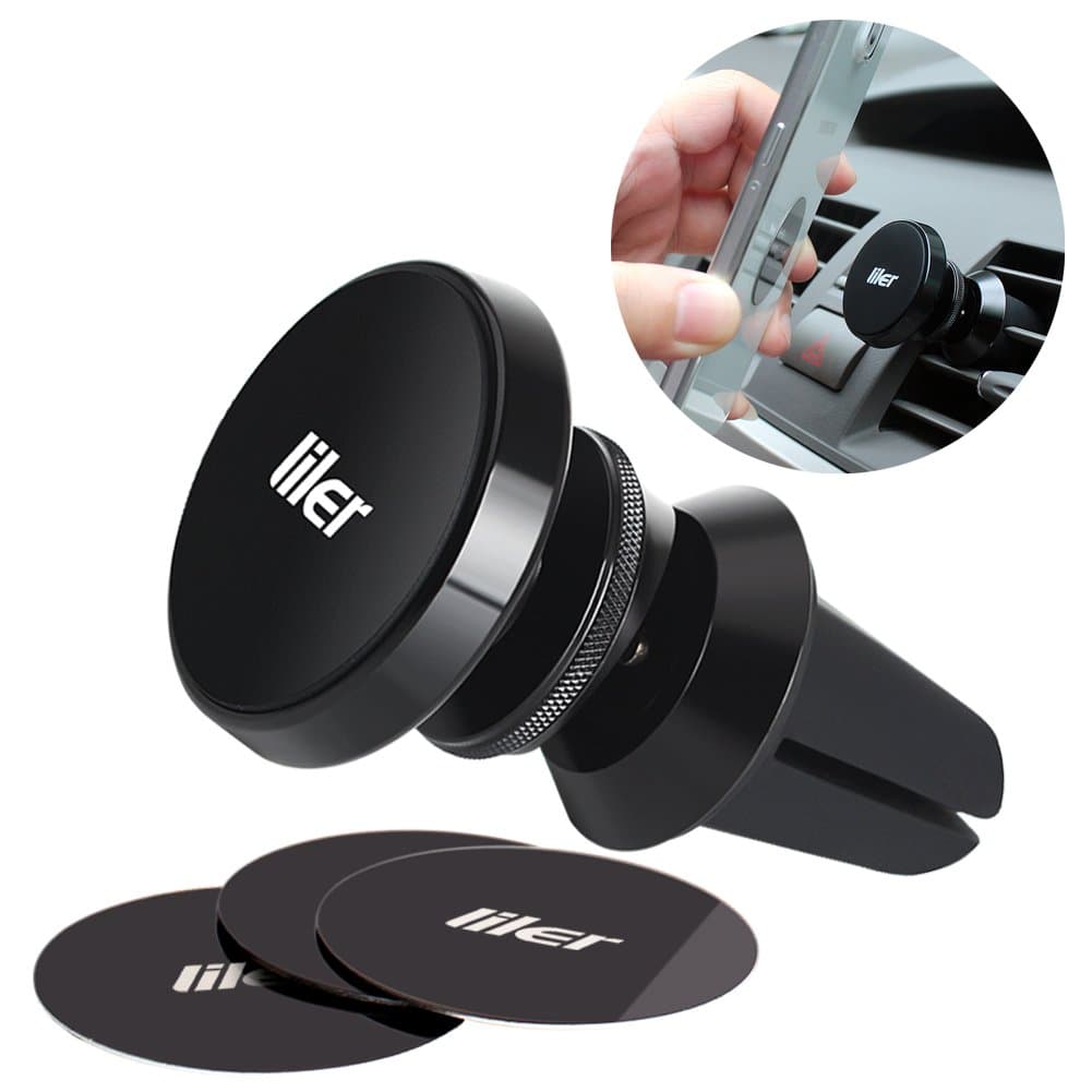 LILER Mini Magnetic Car Mount Air Vent Multi-Angle Rotation Phone Holder for GPS | iPhone 7/6 / 5 Galaxy S7 / S6 and More (Black)