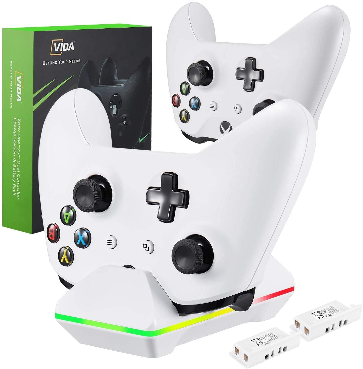 Controller Charger for Xbox One, CVIDA Dual Xbox One/One S/One Elite (Not for Xbox Series X/S 2020) Charging Station with 2 Rechargeable Battery Packs for Two Wireless Controllers Charge Kit– White