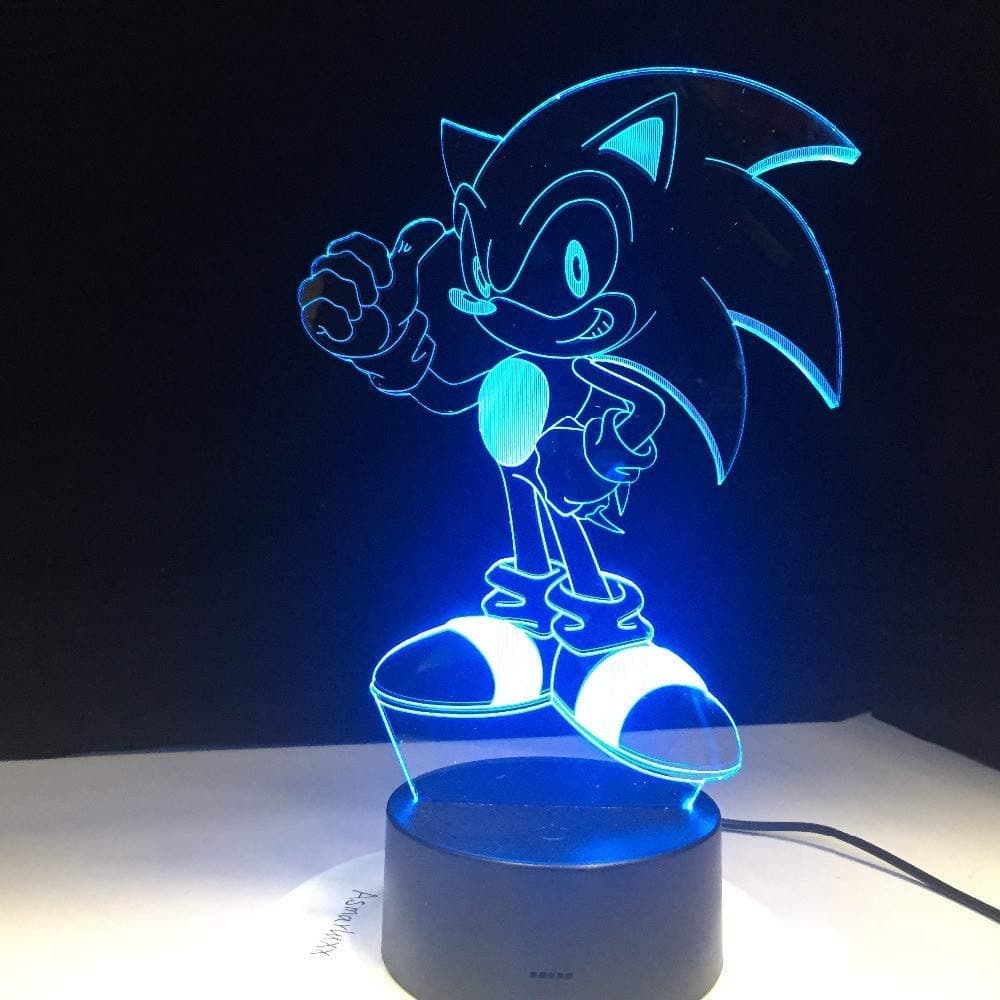 HYDYI Anime Sonic The Hedgehog Figure 3D Led Table Lamp Flash Effect 7 Colorful Acrylic Visual Illusion Usb Led Lights Kids Sleep Lamp