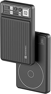 PortronicsLuxcell Wireless Mini 10k 10000mAh 15W Magnetic Wireless Fast Charging Nano Power Bank with 22.5 Wired Output Compatible with iPhone 12 & Above & Other QI Enabled Devices(Black)