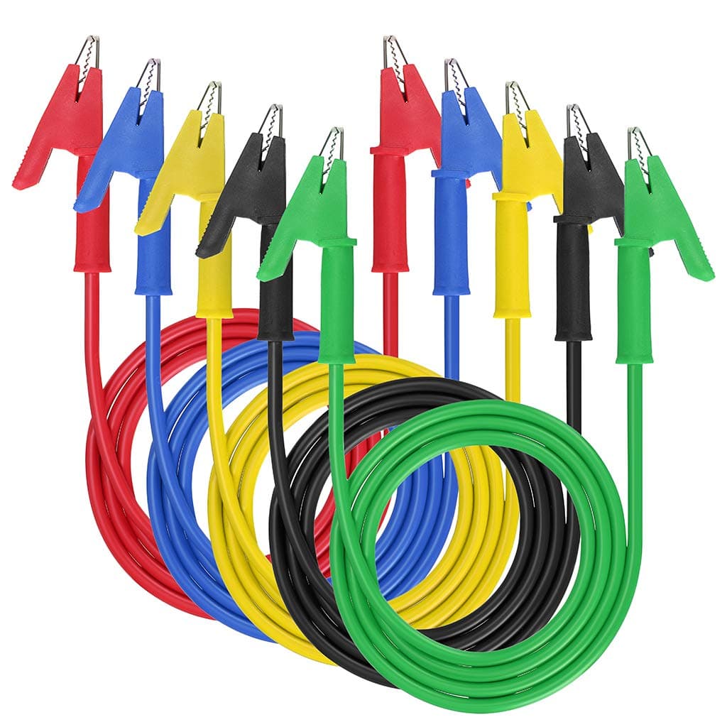 5 Pack Alligator Clips Test Leads with Insulators Clips,Dual Ended Alligator Clips Electrical Wires with Jack Copper Clamps,Flexible Alligator to Alligator Clip for Electrical Testing