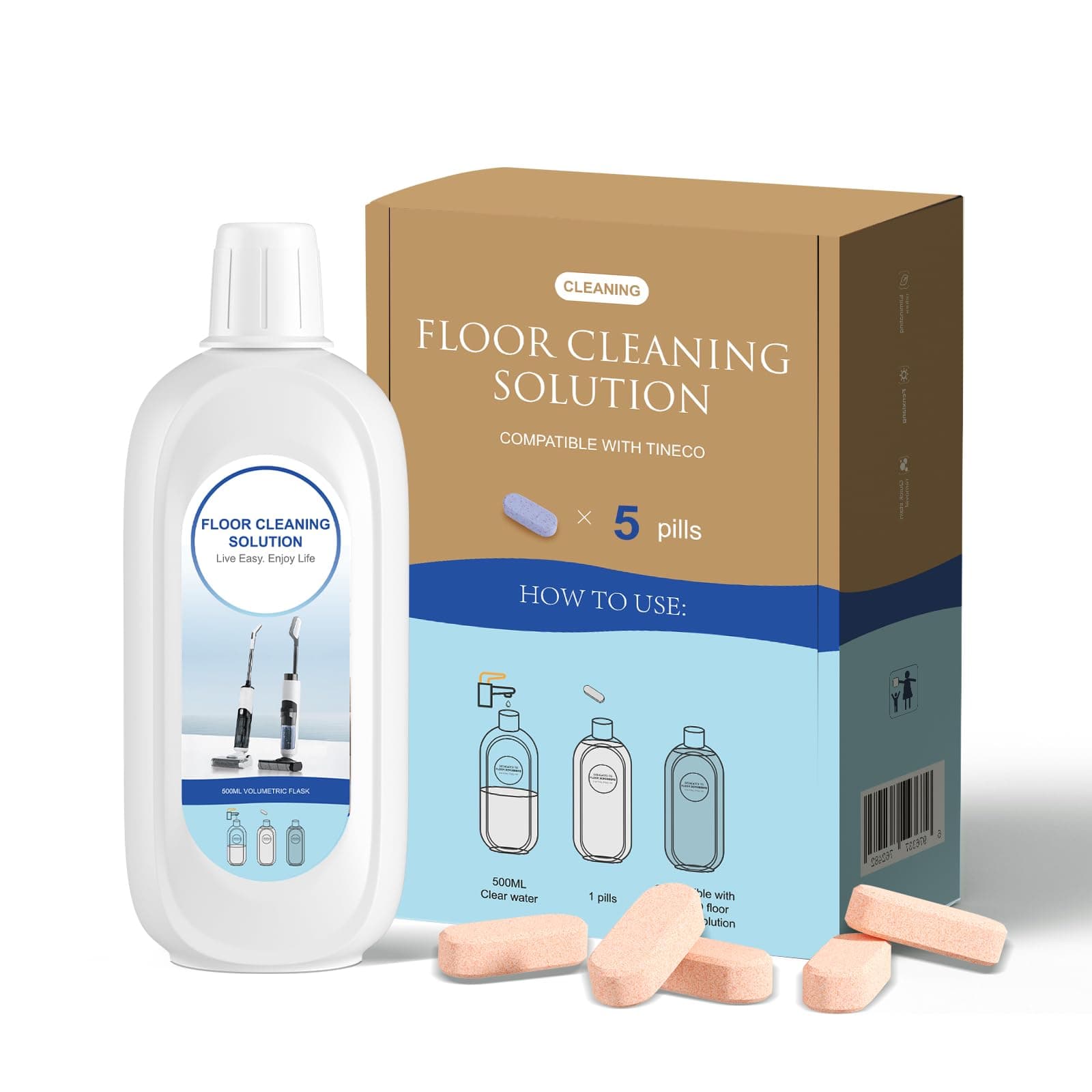 5 Bottles Compatible with Tineco Cleaning Solution 500ml Per Bottle Orange Flavors Floor Cleaner Compatible with All Robot Vacuums with Mopping and Cordless Wet/Dry Vacuum (Orange Flavors)