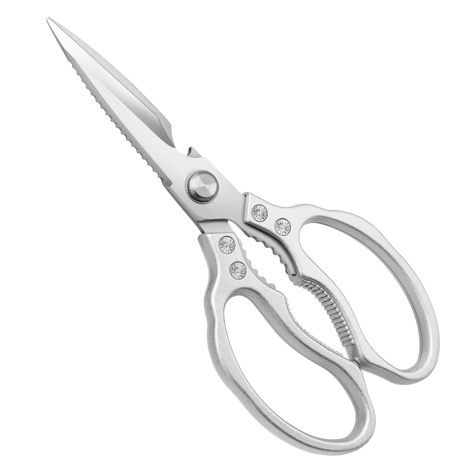 CGBE Kitchen Scissors, Multi-Purpose Kitchen Shears, Heavy Duty Dishwasher Safe Food Scissors, Non Slip Stainless Steel Sharp Cooking Scissors for Kitchen, Chicken, Poultry, Fish, Meat, Herbs-Sliver