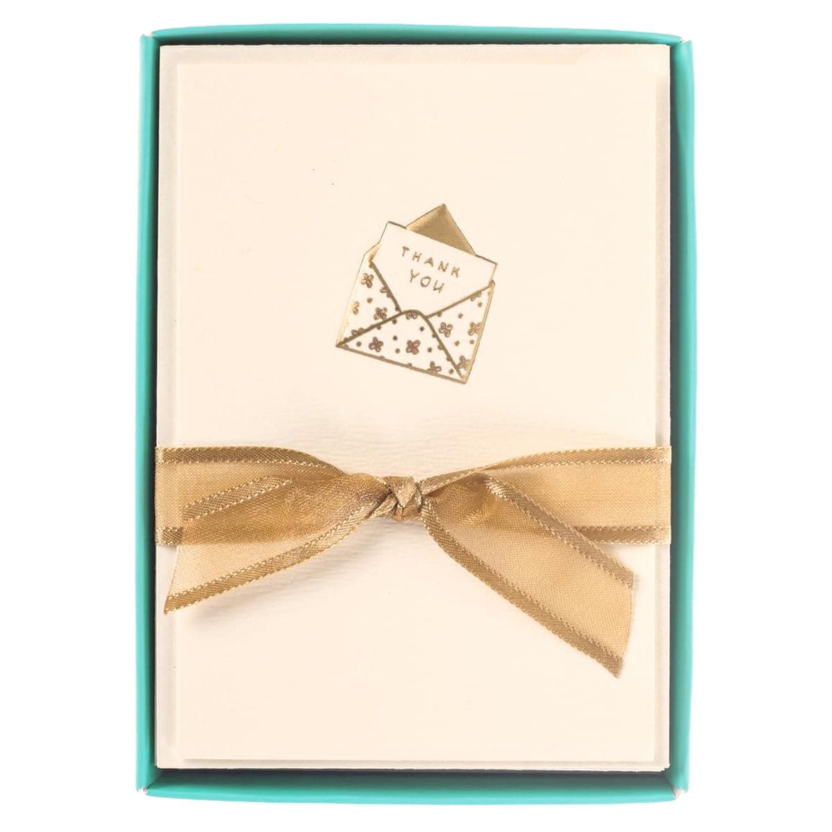 Graphique Just a Note La Petite Presse Boxed Notecards, 10 Embellished Gold Foil Blank"Thank You" Cards with Matching Envelopes and Storage Box, 3.25" x 4.75"