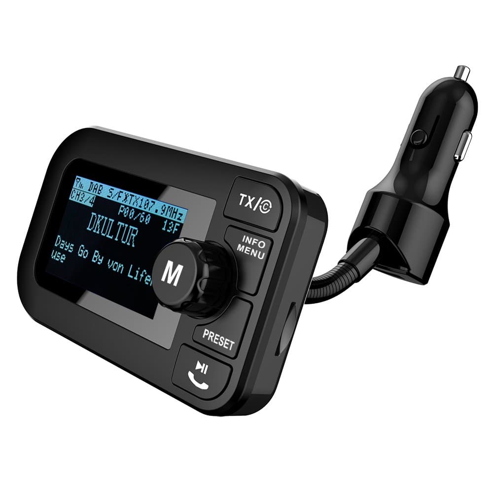 DAB105B DAB/DAB+ radio car kit with BlueTooth FM transmitter Car Charing function TF card MP3 PLAYER 2.3" LCD Screen +Handsfree Call AUX OUT 3M high sensitive DAB antenna