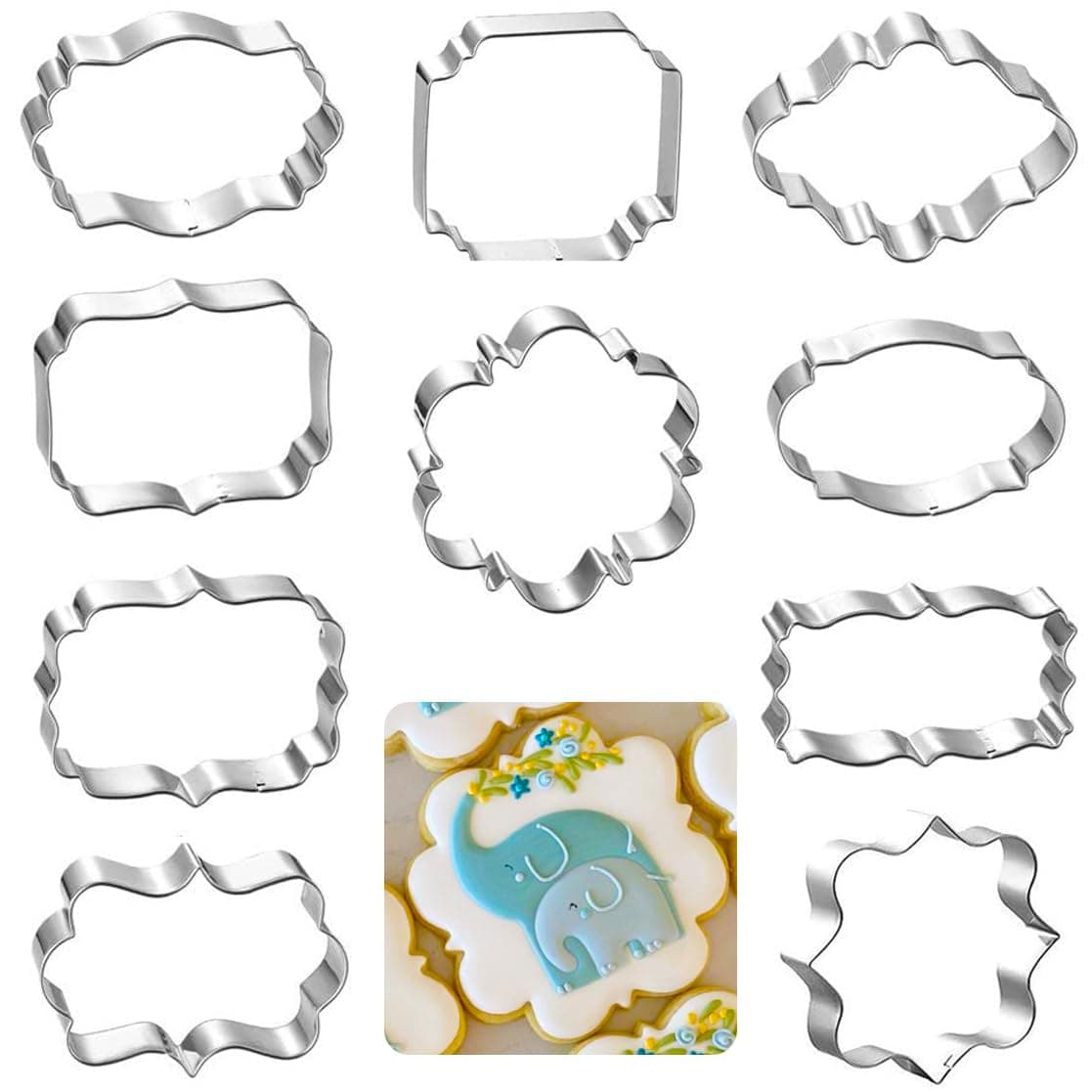 Frame Cookie Cutters 10pcs Stainless Steel Plaque Cookie Cutter Difference Shapes, DIY Fondant Cutters Tiles Metal Pancake Molds for Biscuit Wedding Baking Decorations Holiday Birthday Party