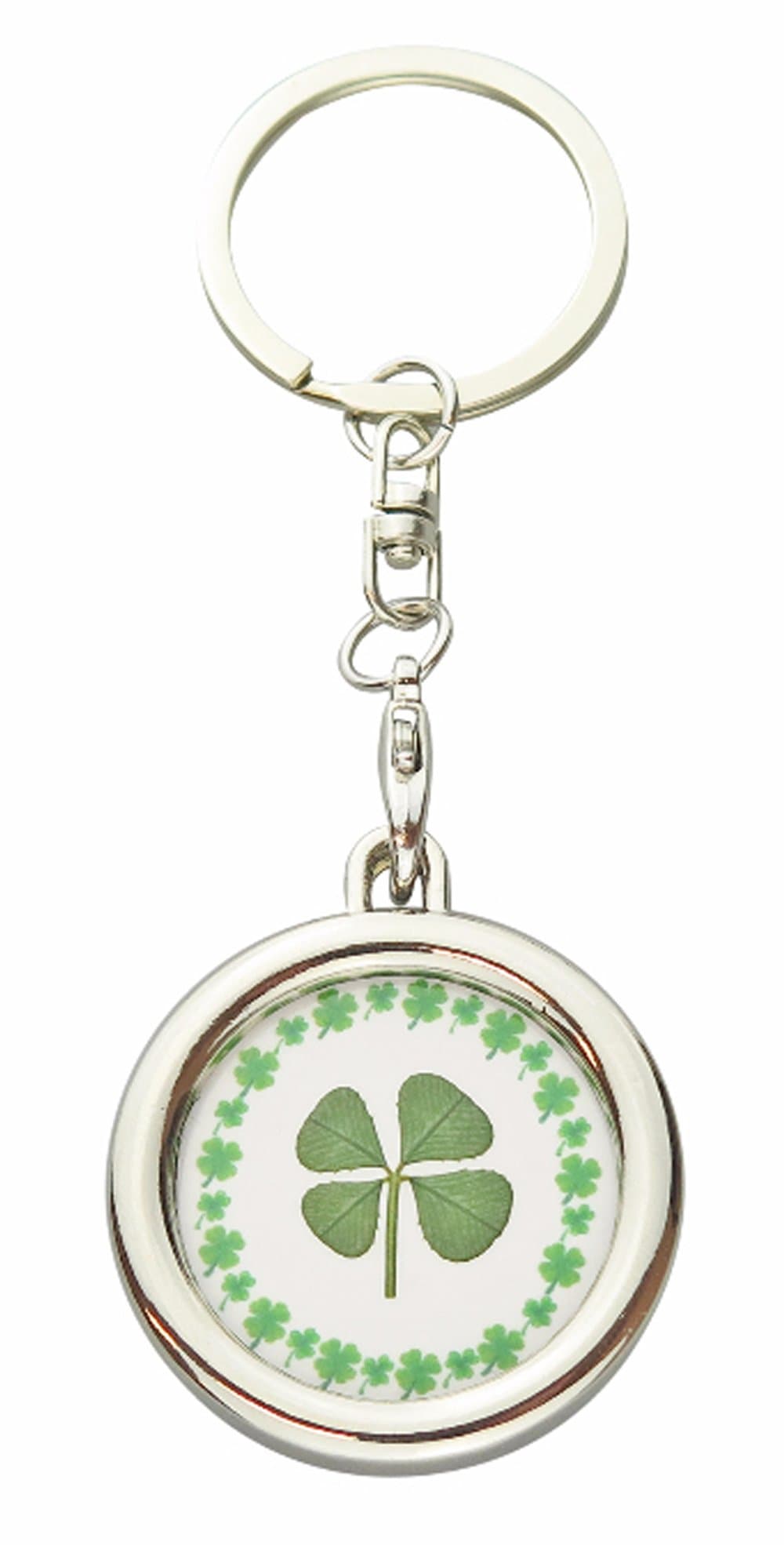 Lucky Real Four Leaf Clover Circle Good Luck Keyring with Certificate