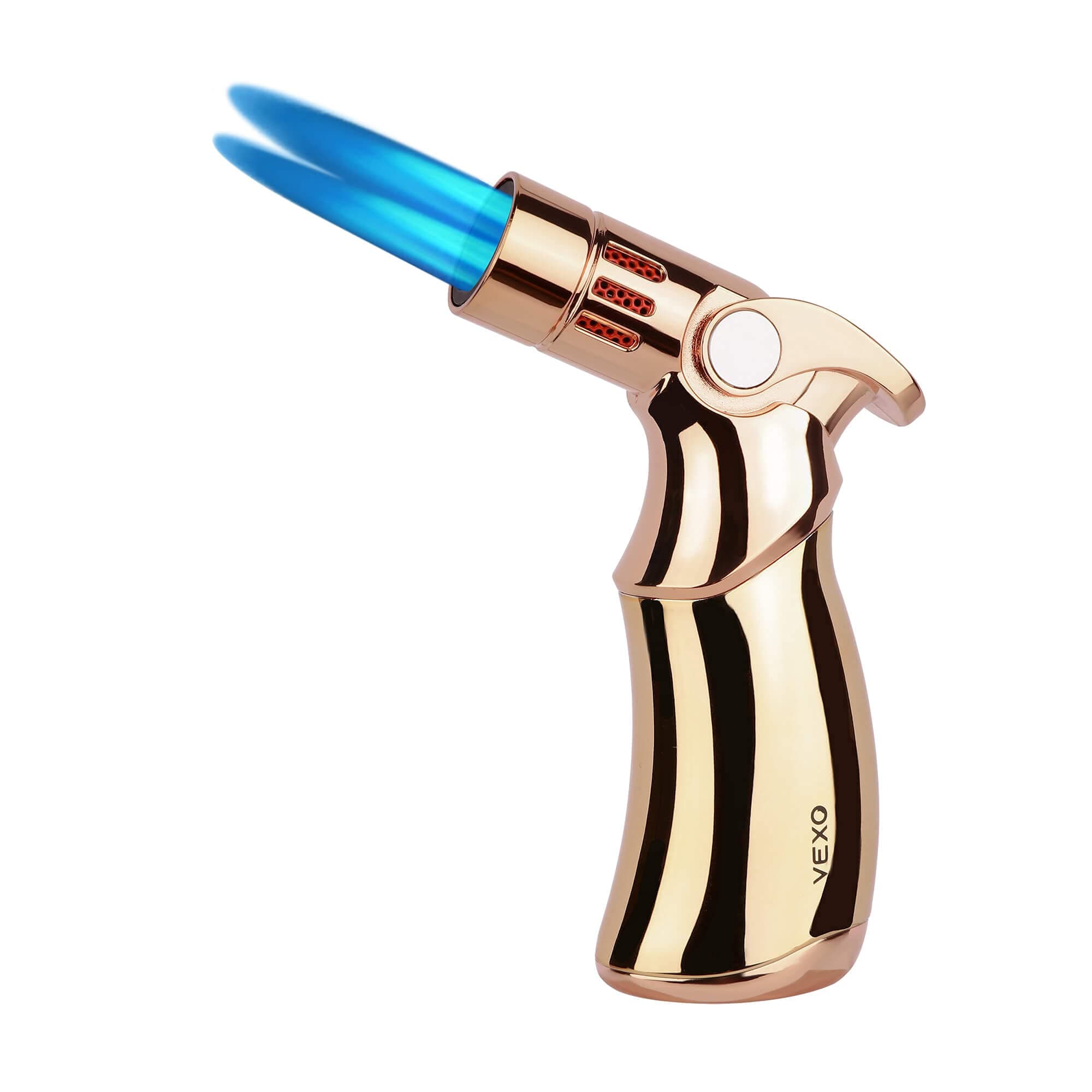 Mini4 Torch Lighter Quad 4 Jet Flame Windproof Butane Refill Portable Lighter for Grill BBQ Candle Camping, Gift Idea (Butane NOT Included) (Glod)