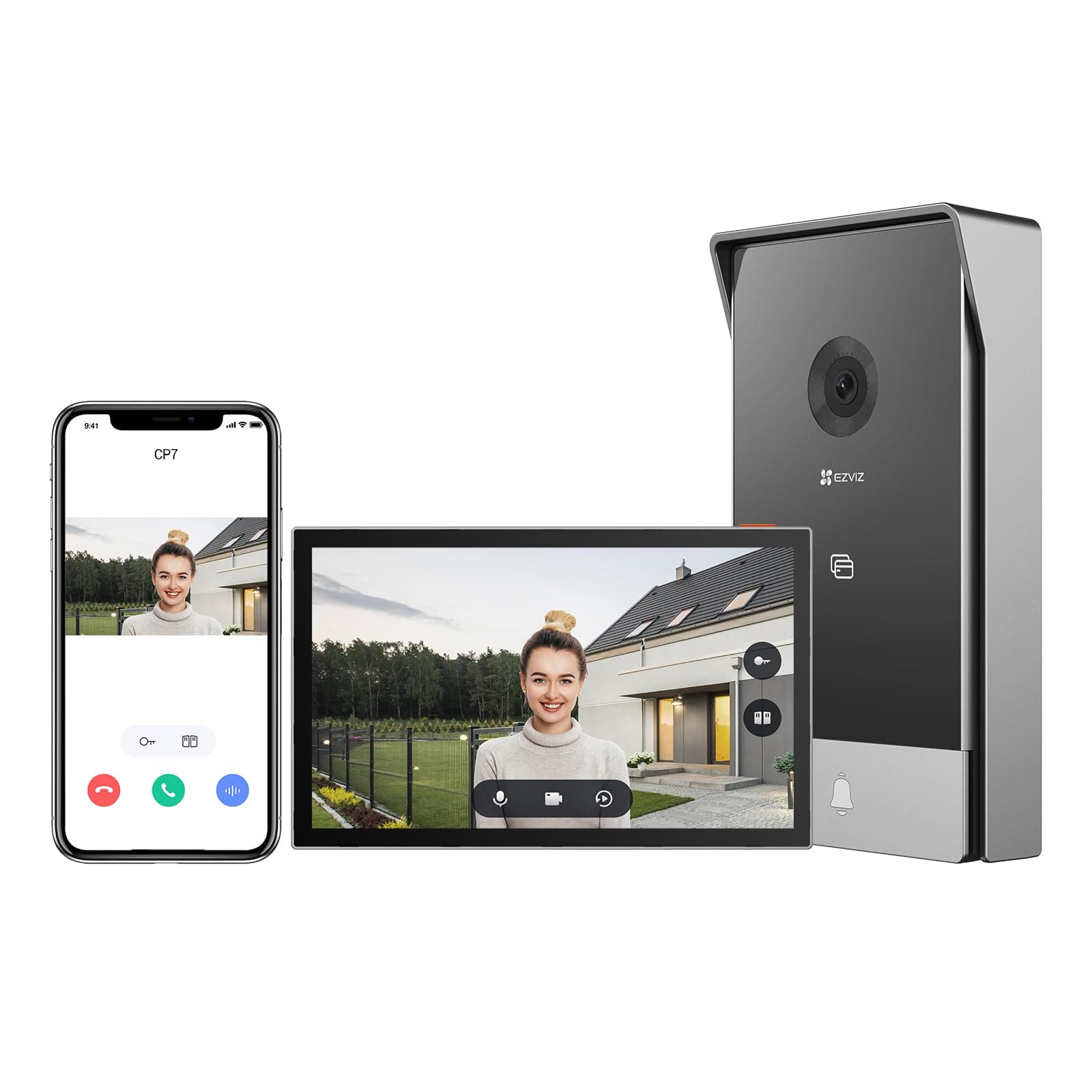 EZVIZ 2K Video Intercom Doorbell Camera Wired, Remote Door/Gate Unlock, 2.4G/5GHz Dual-Band Wi-Fi, 512 GB SD Card, No Monthly Fee, Human Detection, 7-Inch Colour Touch Screen, RFID Unlock (CP7)