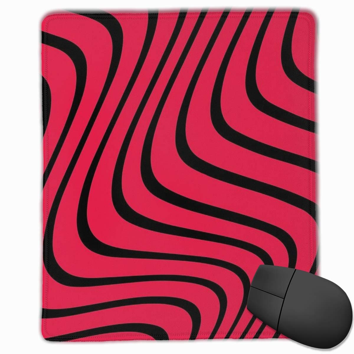 KEEHUA Psychedelic Red & Black Pewdiepie Wave Pattern Non-Slip Rubber Mousepad Gaming Mouse Pad with Stitched Edge 10x12 in