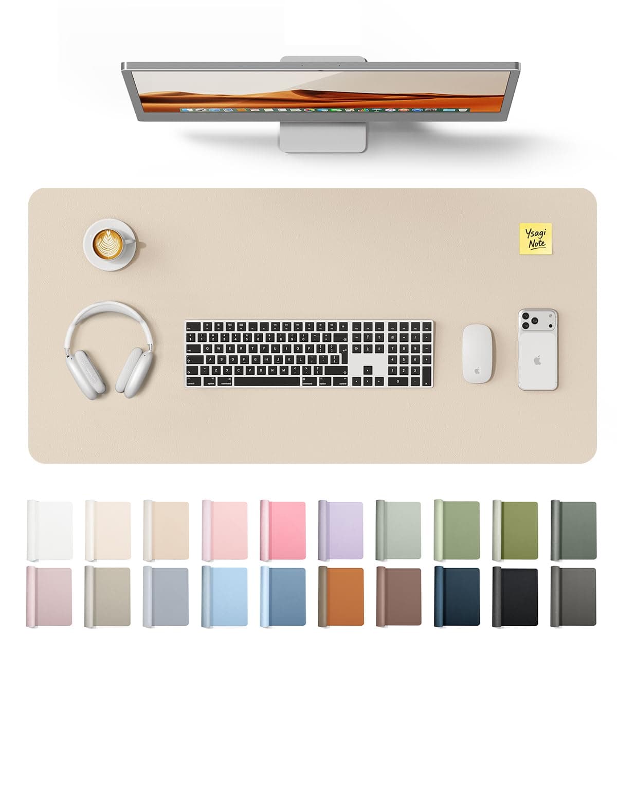 YSAGi Leather Desk Pad Protector, Office Desk Mat, Large Mouse Pad, Non-Slip PU Leather Desk Blotter, Laptop Desk Pad, Waterproof Desk Writing Pad for Office and Home (Eggshell, 35.4" x 17")