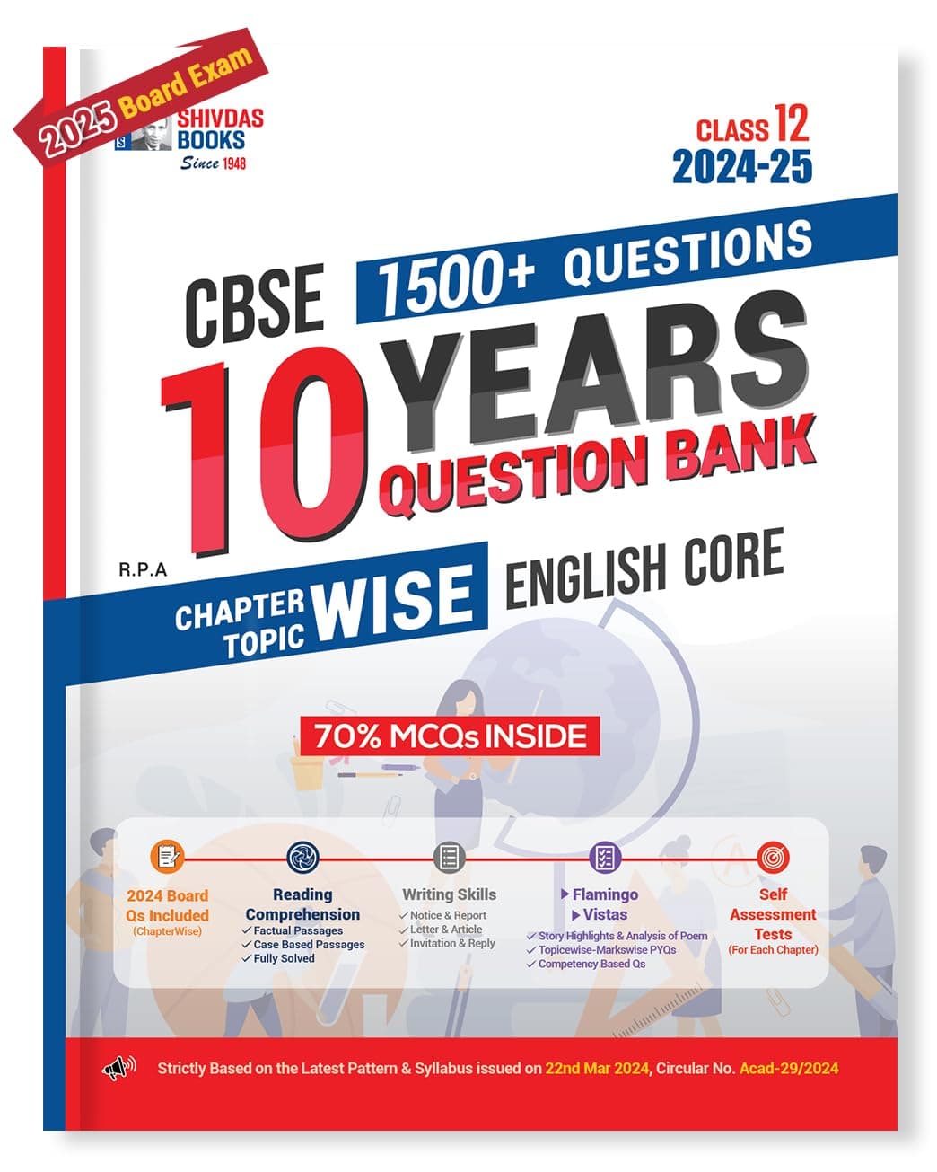 CBSE Class 12 English Core Chapterwise Previous 10 Years Solved Papers Question Bank with MCQs for 2025 Board Exam by Shivdas (2024-25)