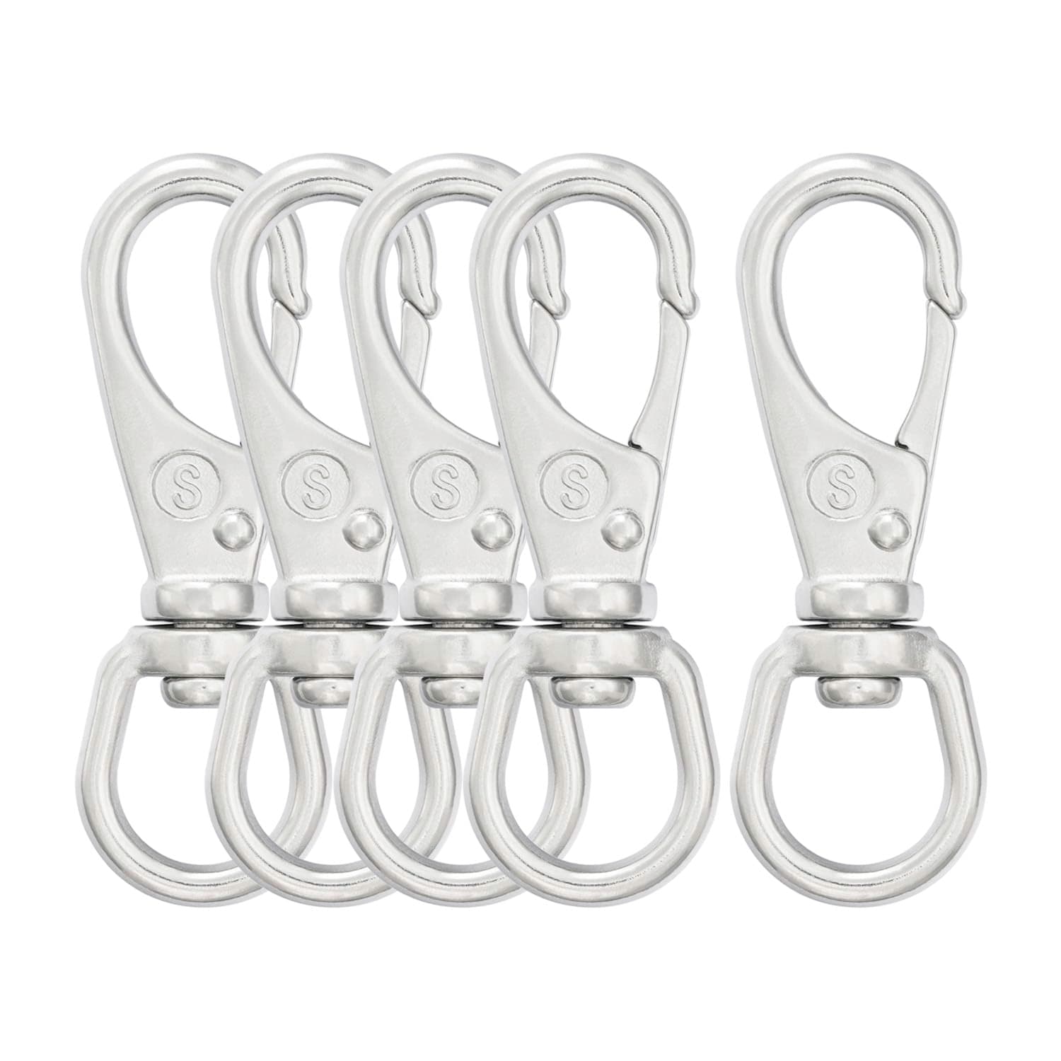 SHONAN 2.7 Inch Swivel Snap Hooks, 5 Pack Small Stainless Steel Spring Clips, Flag Pole Clips, Scuba Diving Clips Spring Hooks for Dog leashes, Keychains, Bird Feeders, Pet Chains