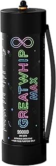 GreatWhipWhipped Cream Chargers, 3.3L Tanks, 2000g Whip Cream Charger Cylinder, 1 Cylinder