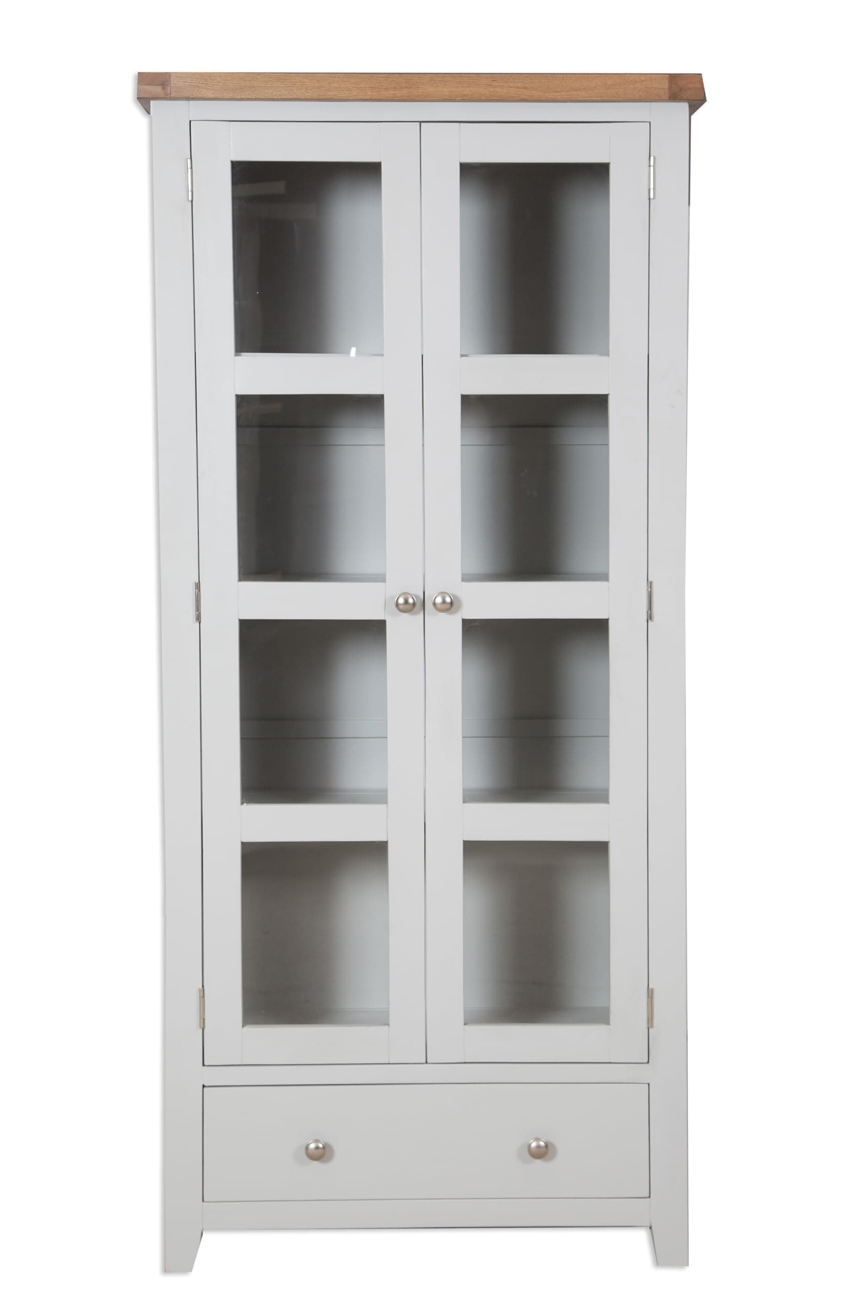 Dorset Oak Display Cabinet Solid Bookcase Pine in Painted French Grey Living Dining Room Furniture