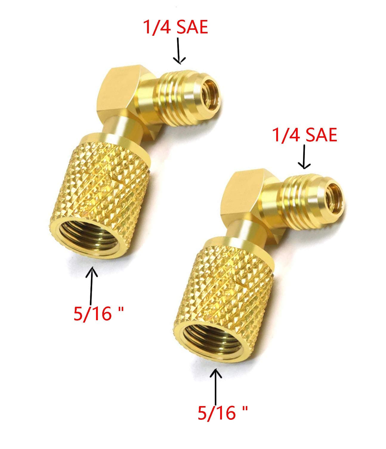 GooMeng R410a Adapter Mini Split HVAC System 5/16" Female Quick Couplers x 1/4" Male Flare,Air Conditioner Ductless Mini Split System Charging Vacuum Port R410A Adapter (90°) (2PCS)