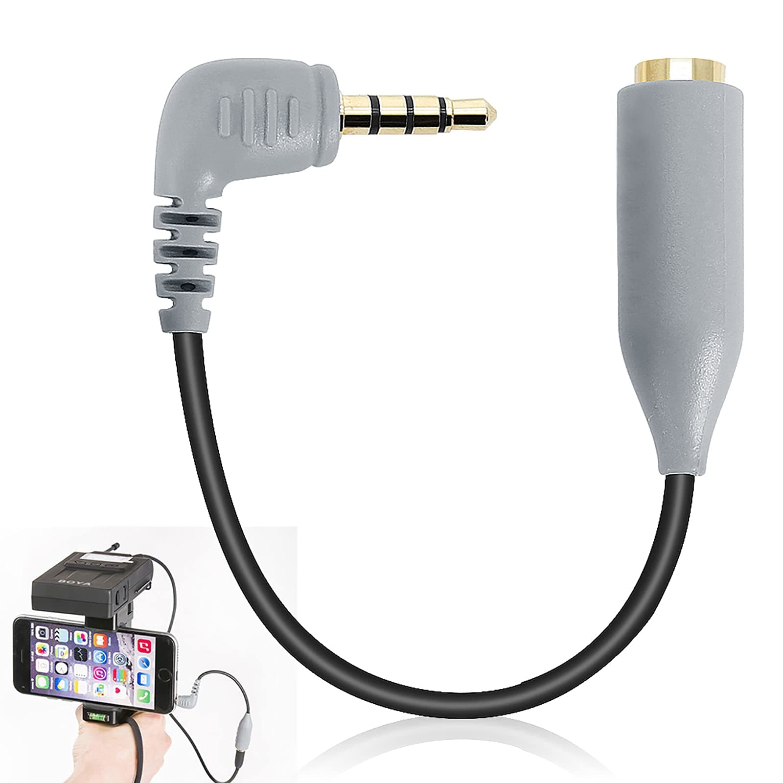 TRS to TRRS Adapter 3.5mm Microphone Audio Adapter Cable for All iPhone and Android Smartphones and Tablets (Grey)