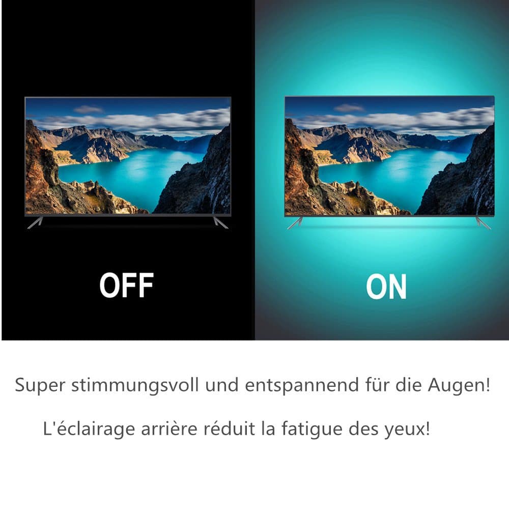 LED TV Backlight kit LED strips USB power supply IR remote control 4x40cm(1.31ft) LED strips and 4x50cm(1.64ft) flexible connections 3M self-adhesive