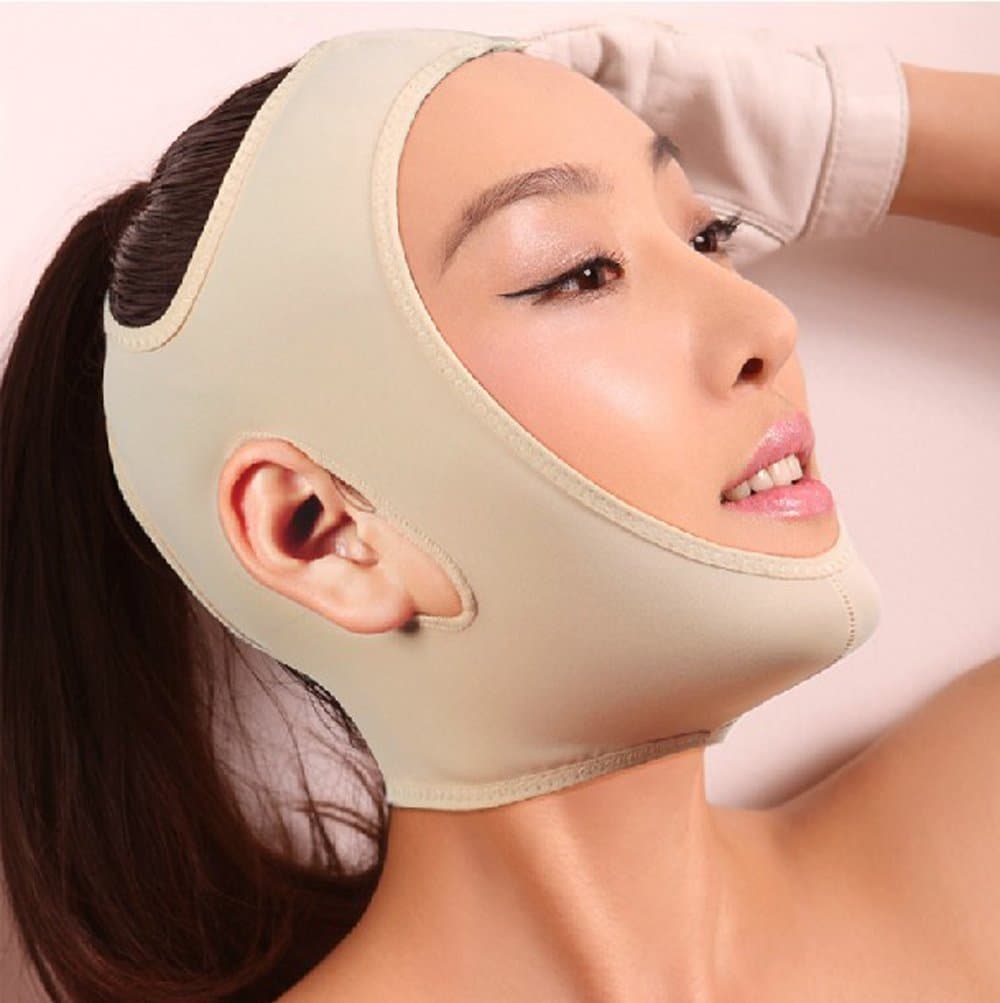 Smartele Wrinkle Face Slimming Cheek Mask Smooth Breathable Compression Chin Strap with Medium Neck Support Lift V Face Line Slim Up Belt Strap (M)