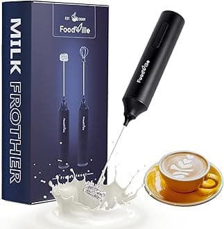 FoodVille MF05 Rechargeable Milk Frother USB Charging Handheld Foam Maker with Stainless Balloon Whisk for Cappuccino, Latte, Bulletproof Coffee, Keto Diet, Protein Powder, Matcha (Black)