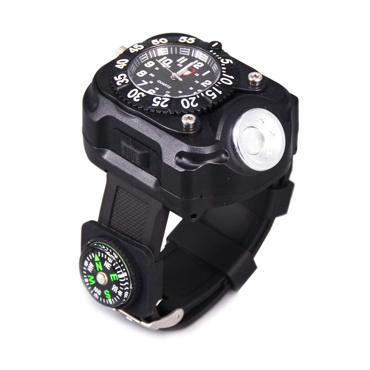 Rechargeable Led Torch Wrist Light Flashlight by SUNDERPOWER, Tactical Flashlight Waterproof with Compass for Outdoor Running, Hiking, Camping