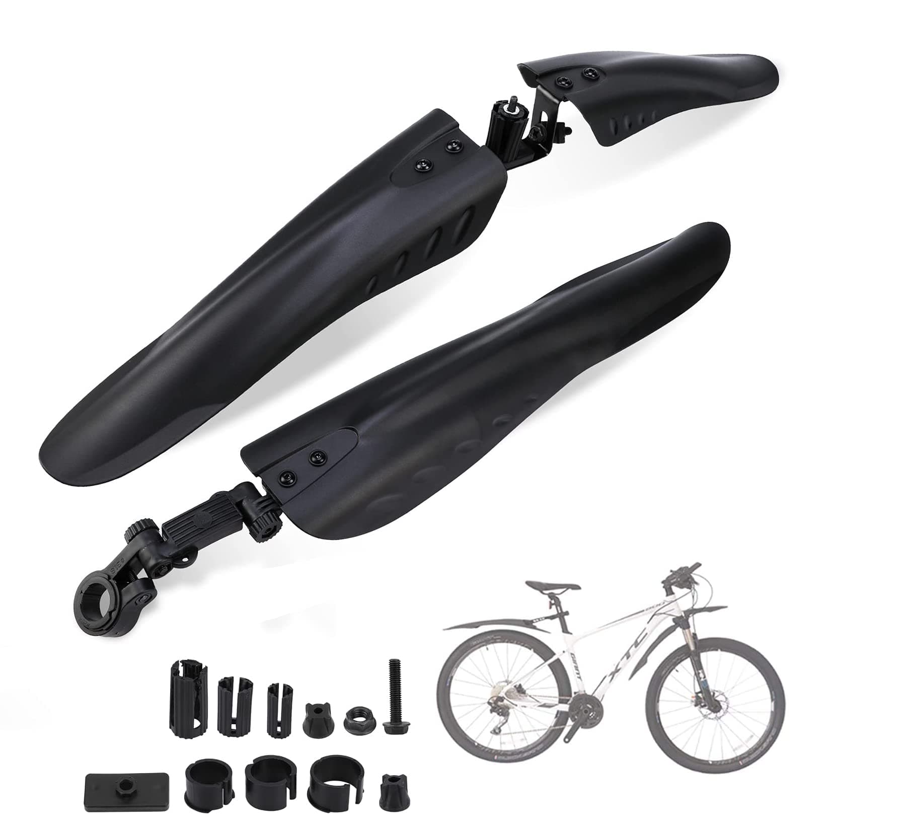DELFINO Bicycle Mudguard, Full Coverage Thickened and Widened Mountain Bike Rain Cover Adjustable 3 Pieces Mudguard Suitable for 24-28 Inch Mountain Road Bike (3 Pieces 1 Set)