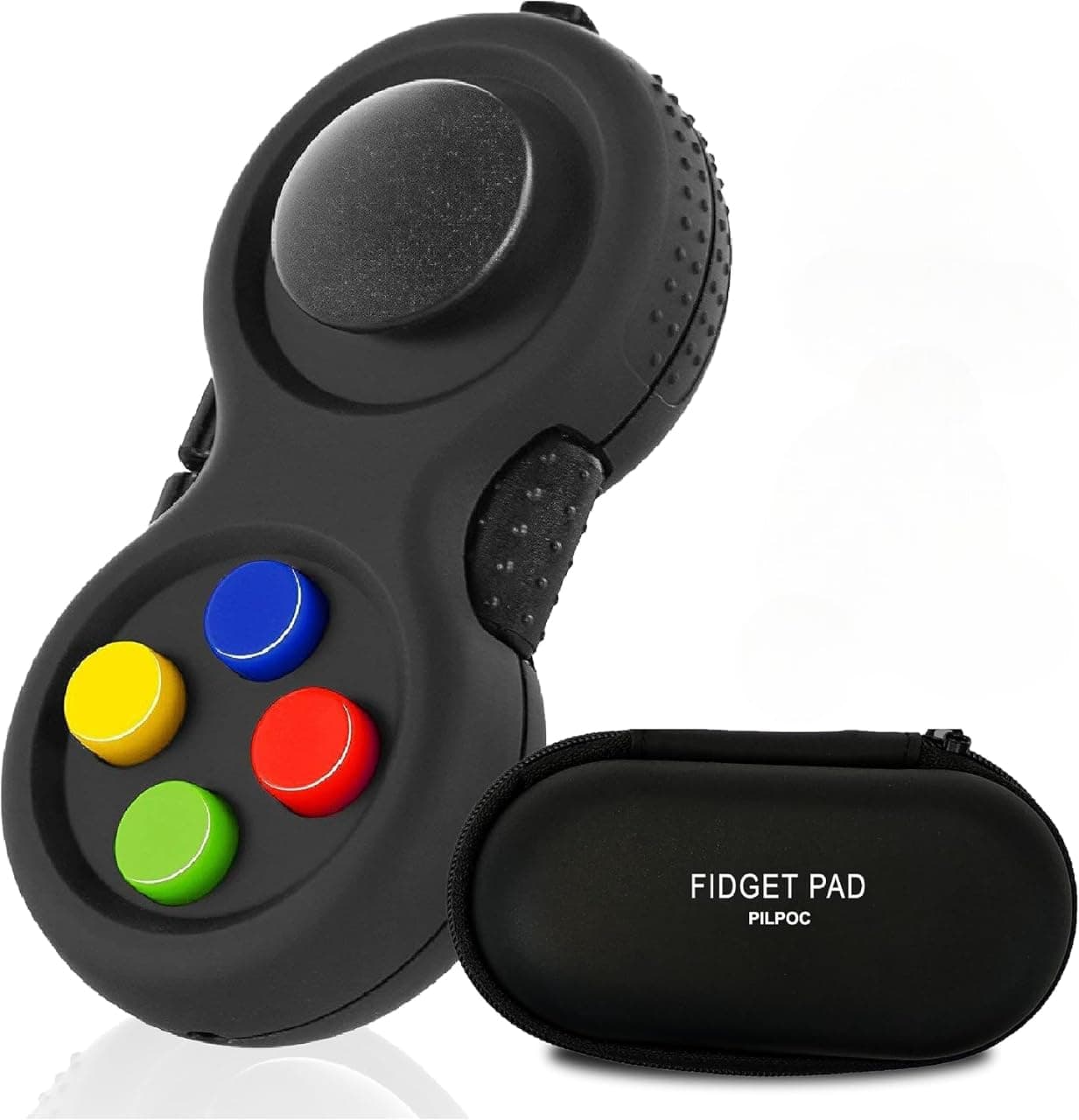 PILPOC Fidget Pad Controller - Premium Quality Game Focus Toy, Smooth ABS Plastic with Exclusive Protective Case, Stress Relief, for ADHD, Fidget Flippy Chain Included (Black & Mix)