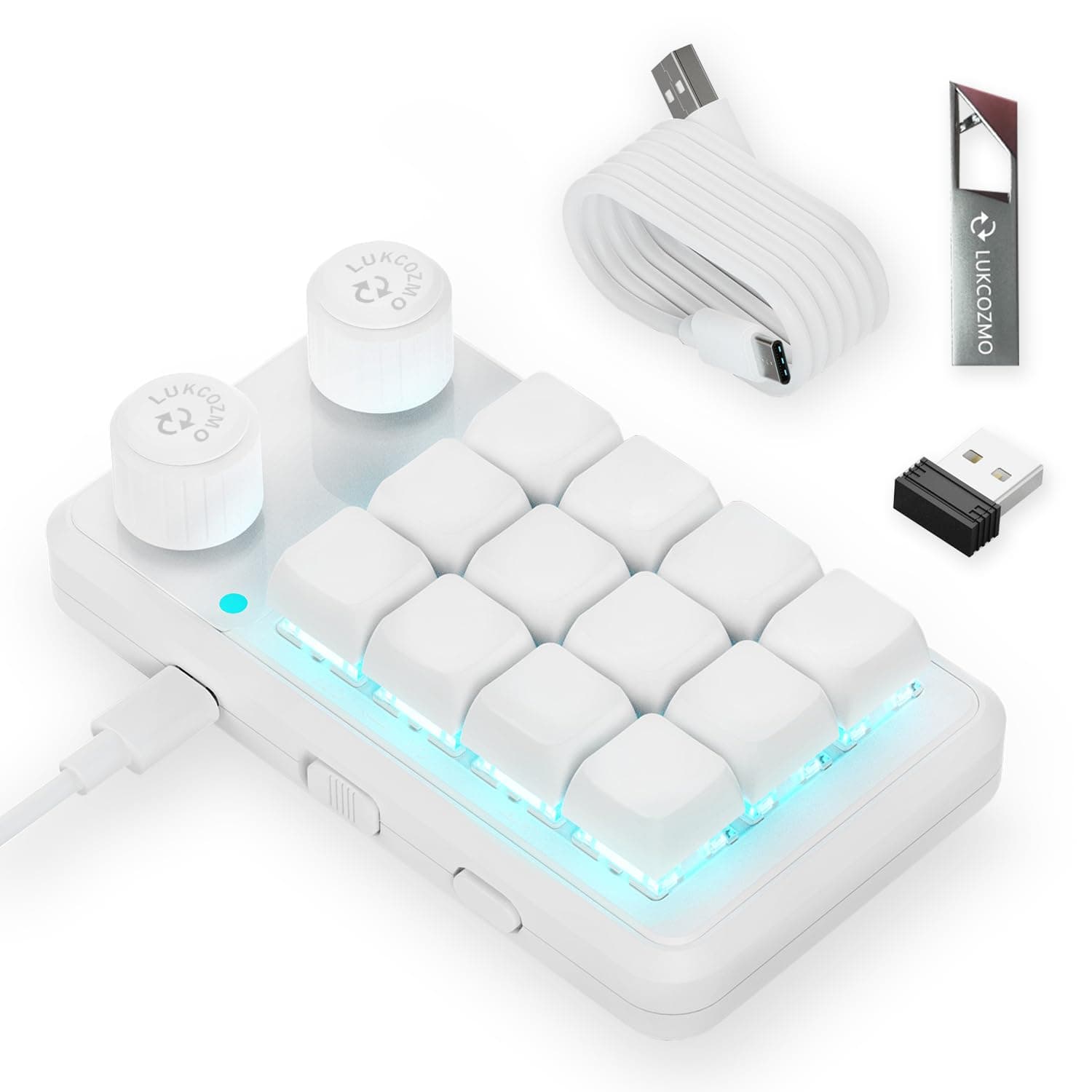 Macro Pad Programmable Keypad Customized 12-Key Mini Mechanical Gaming Keyboard - One Handed, Wireless BT RGB, OSU Micro Keyboard with Knob & Type C 1m Cable