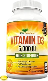 Vitamin D3 5000 IU, 365 Easy-Swallow Softgels, High Strength Vitamin D 5000 IU Supplement - Full Year Supply