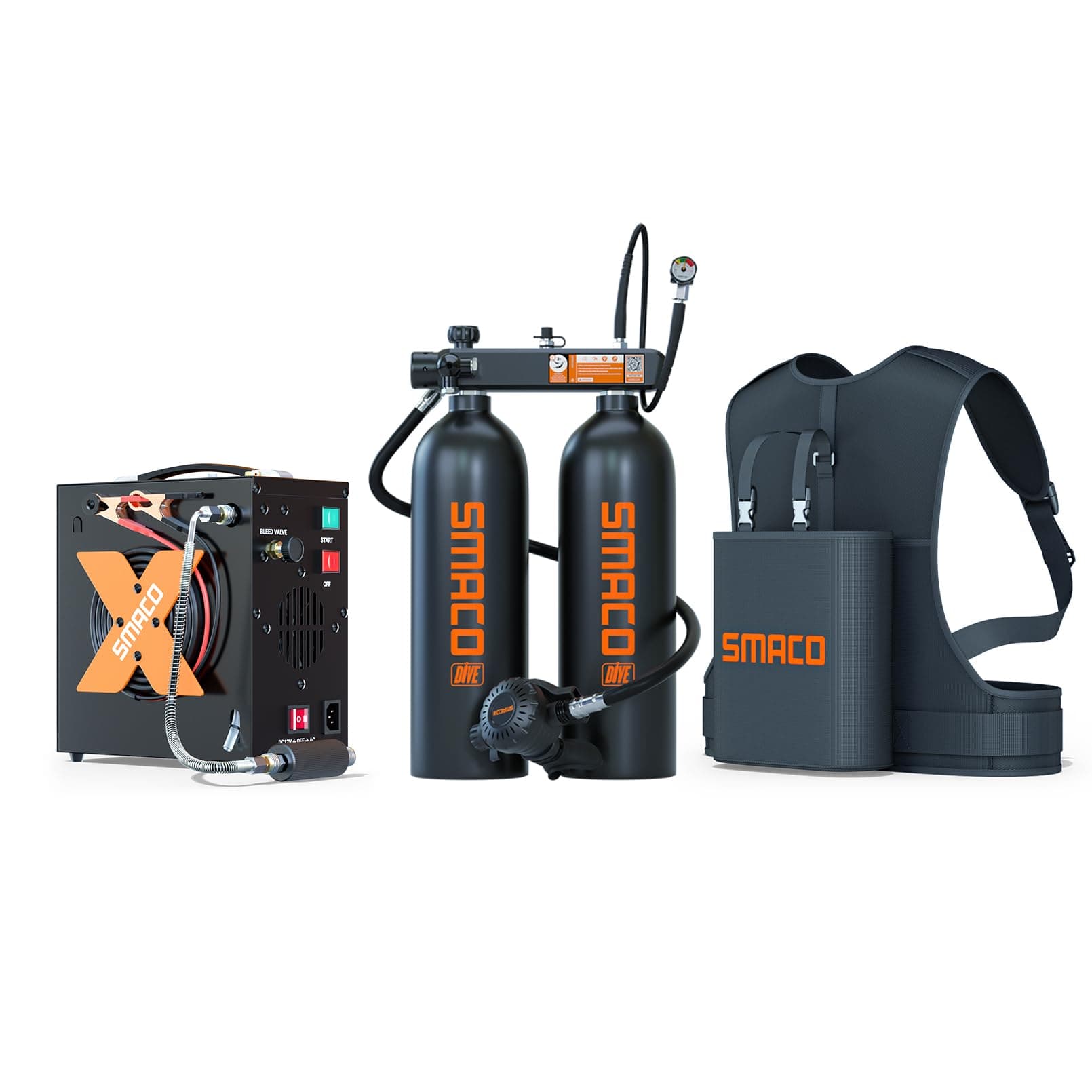 Mini Scuba Tank 3.8L Diving Tank (Assembled by Two 1.9L Cylinders) Reusable Small Twin 1.9L Lung Air Tank Kit Diving Scuba Tank for Diving Entertainment/Underwater Work S700 Max