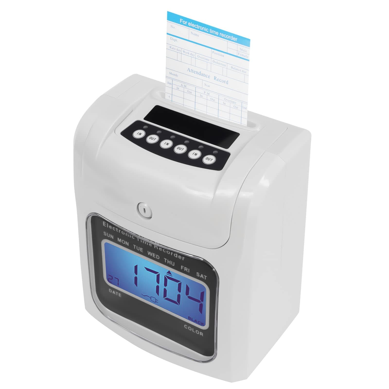 Calculating Time Clock，Staff Check in Out Machine with LCD Display,Automatic Time Calibration,Small Business Punch Pak, Up to 50 Employees, Includes 50 Time Cards and 1 Security Key