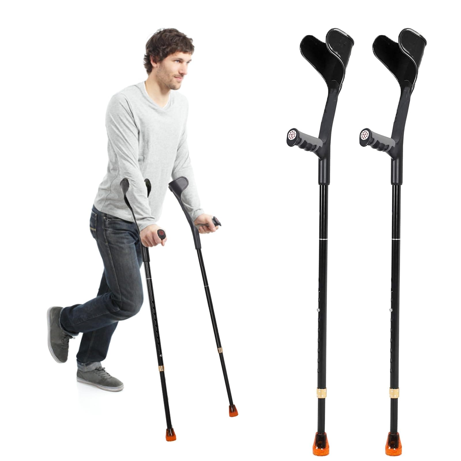 Forearm Crutches Pair - Folding, Lightweight, Adjustable for Walking - Rubber Handles, Comfortable, Non-Slip for Adults (Black)