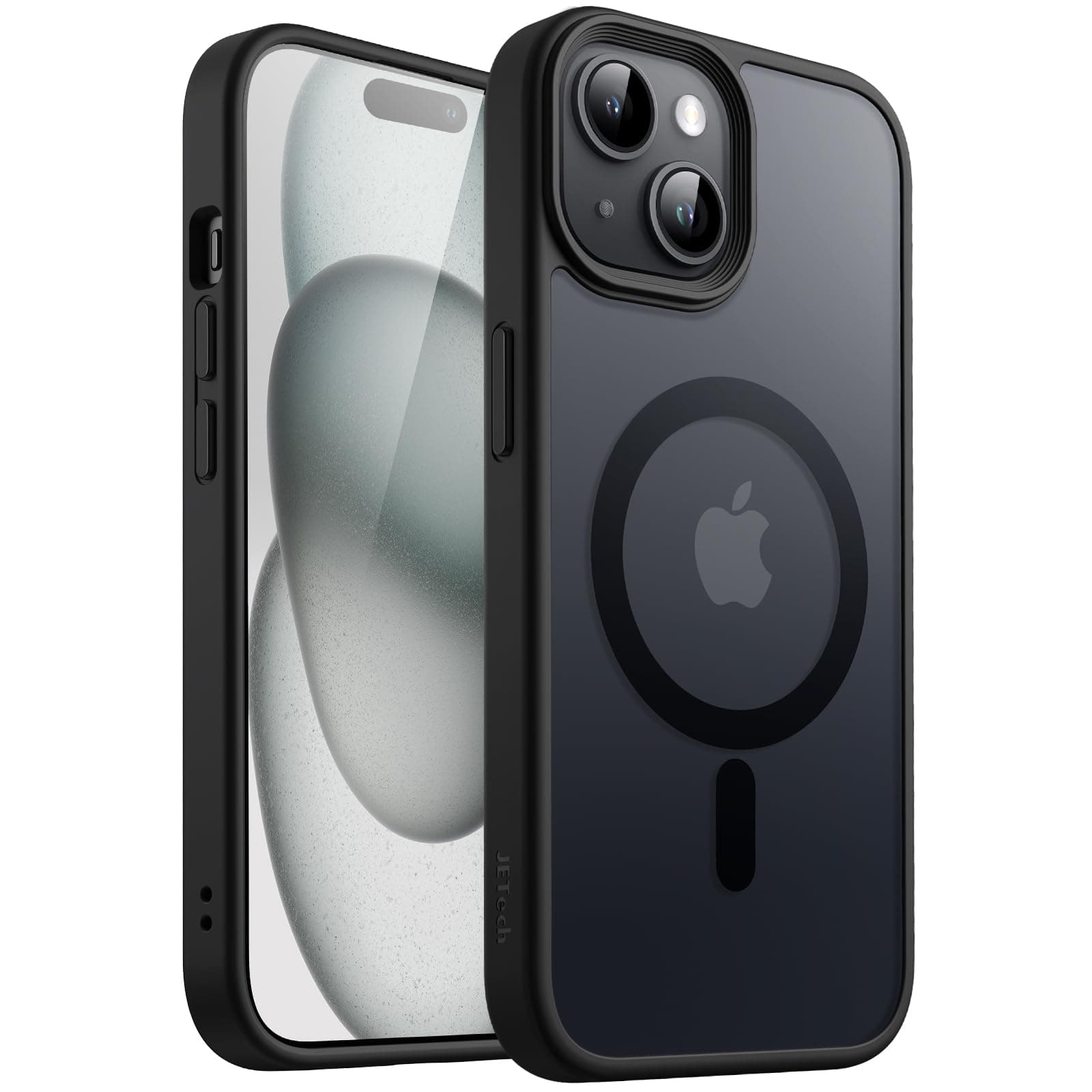 JETech Magnetic Case for iPhone 15 Plus 6.7-Inch Compatible with MagSafe, Translucent Matte Back Slim Shockproof Phone Cover (Black)