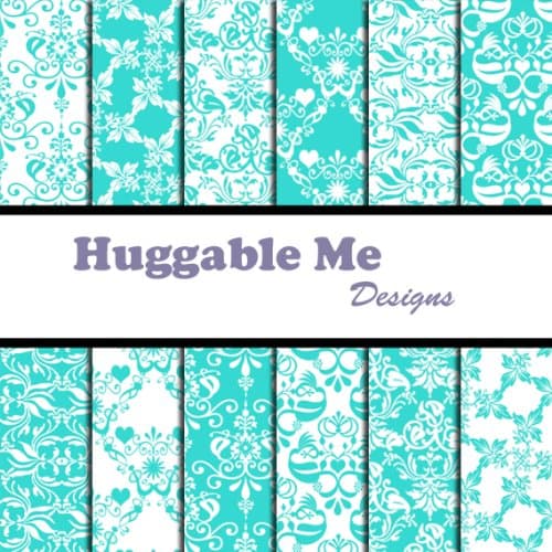 Aqua Blue Damask Scrapbook Paper on CD