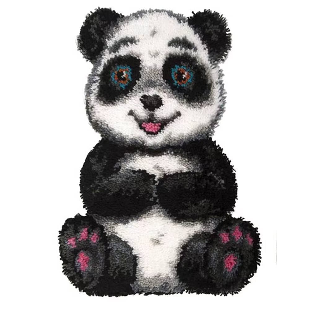 DIY Latch Hook Kits for Adults Kids Panda Latch Hook Rug Cover Kits Hand Craft Embroidery Crochet Rugs with Preprinted Canvas Crochet Yarn Kits for Home Decoration 20''X14''