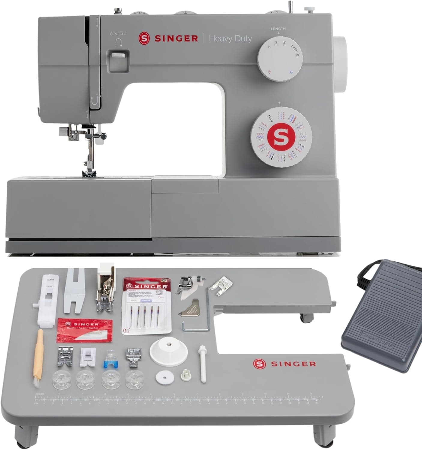 Heavy Duty Holiday Bundle – 4452 Sewing Machine with Extension Table & 2 Presser Feet | Strong Motor, 110 Stitch Applications, Full Metal Frame, 1-Step Buttonhole & LED Light