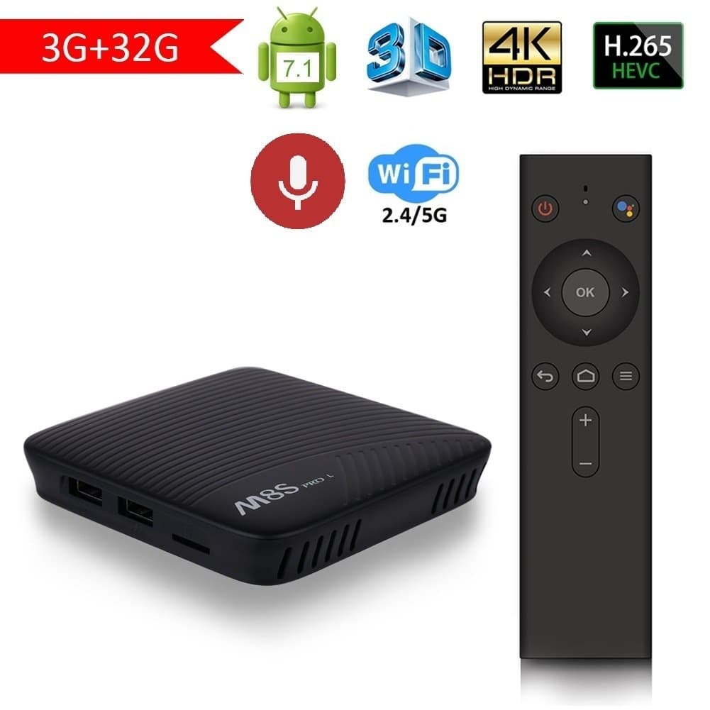 Mecool M8s Pro L Android 7.1 TV Box 3GB RAM 32GB ROM With Voice Control Remote Octa Core Bluetooth 4.0 Dual 2.4G/5G Wifi 4K UHD Supported