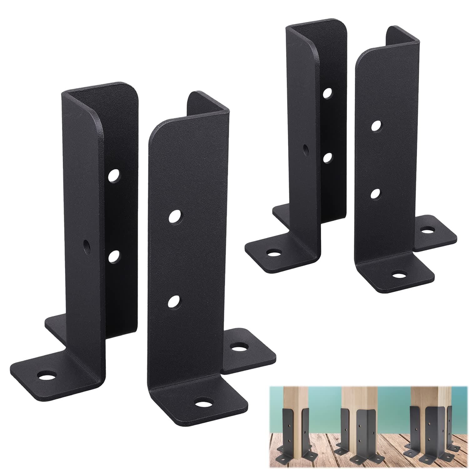 4Pcs Adjustable Deck Post Anchor Base Brackets Fit 1.5x1.5,2x2,2x4,4x4 Post,Heavy Duty Reversible Wood Fence Post Base Brackets kit for Pergola Railing Mailbox