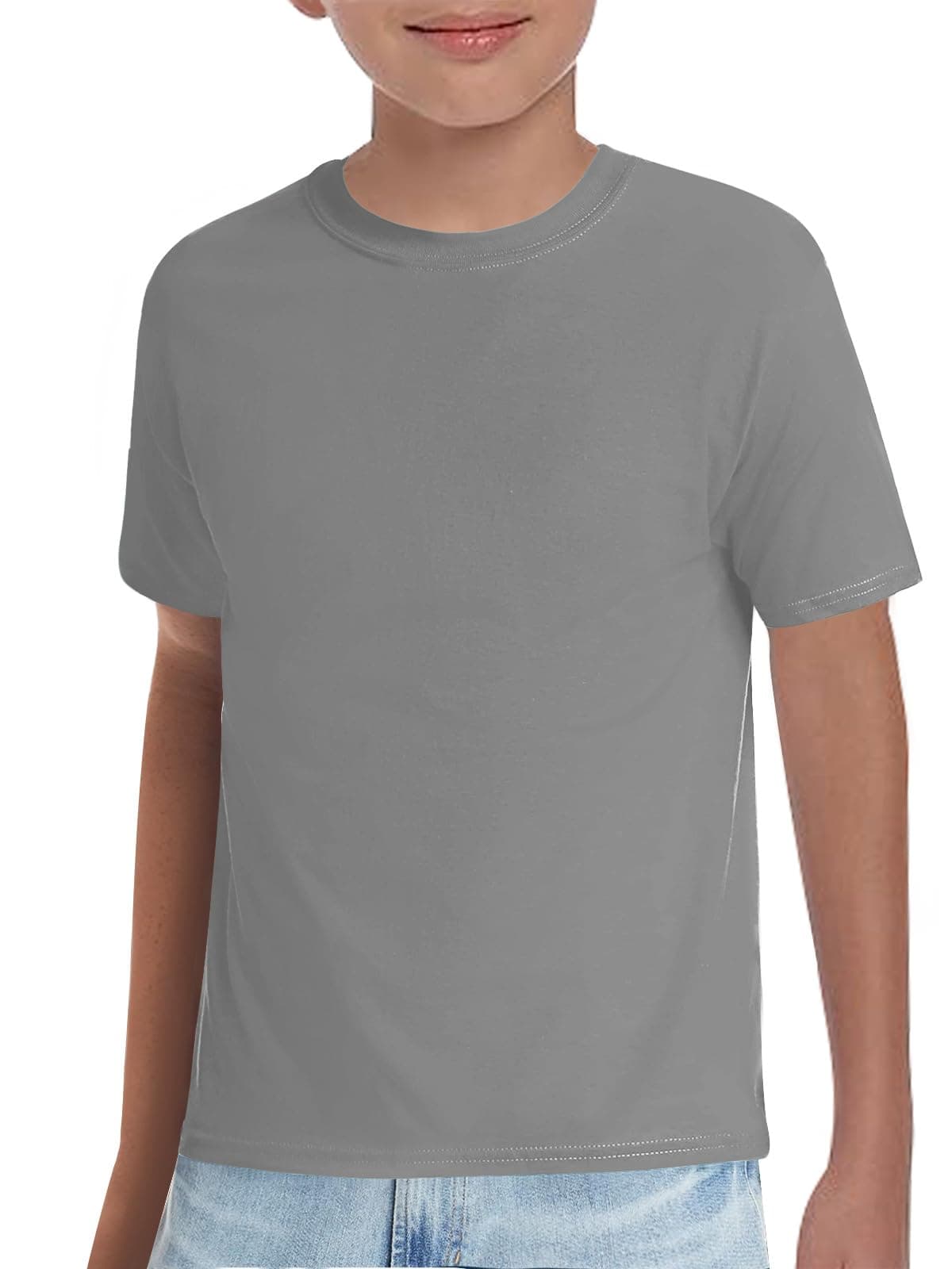 Boys T-Shirts Kids Short Sleeve Crewneck Solid Basic Tees Casual Tops 5-14 Years