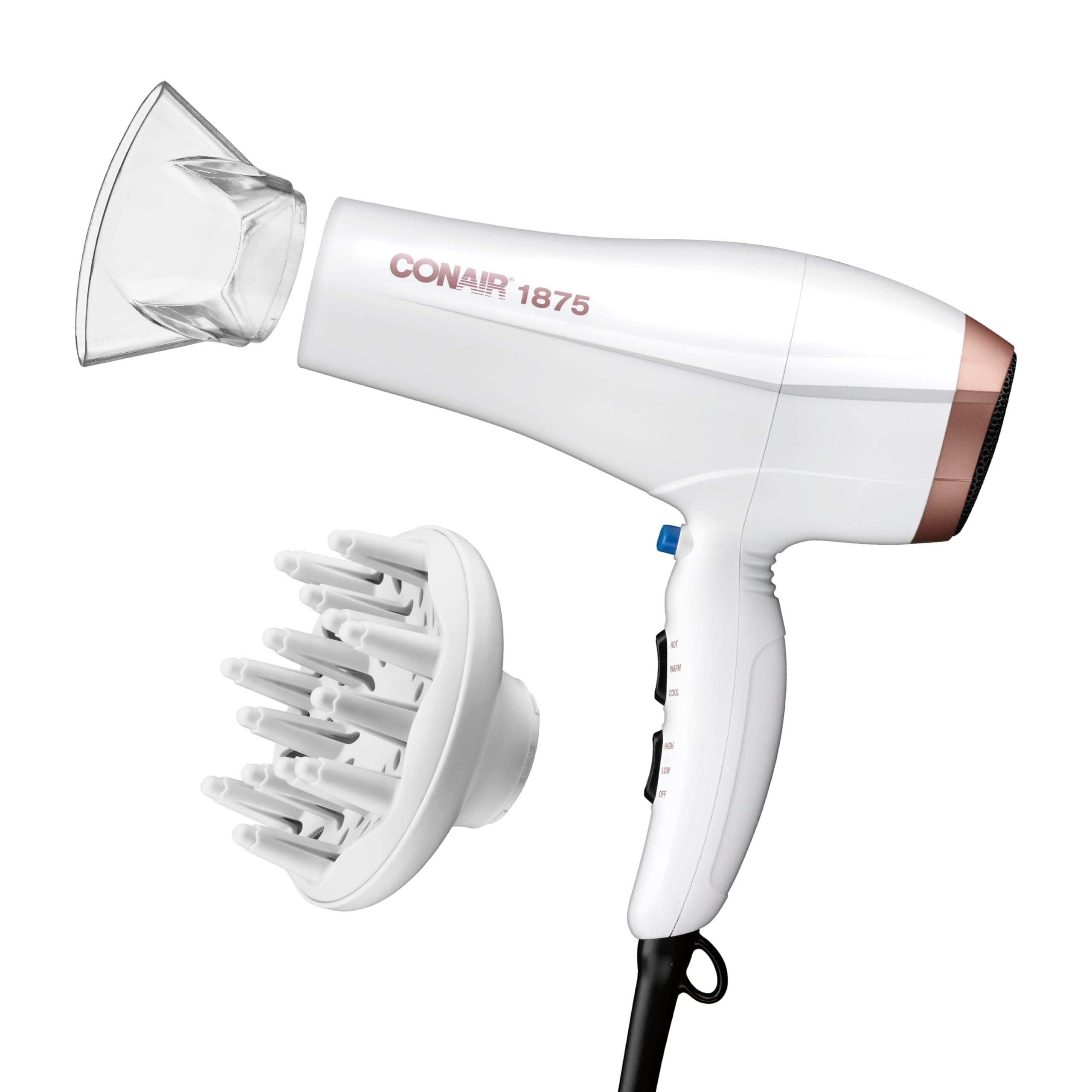 Conair Double Ceramic Hair Dryer with Diffuser | Blow Dryer with Ionic Conditioning | Includes Diffuser and Concentrator | Amazon Exclusive, White