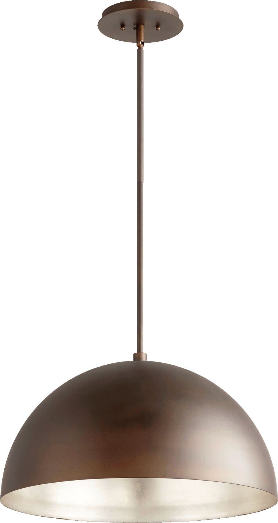 1-Light Dome Pendant Oiled Bronze/Aged Silver Leaf by Quorum Vintage Design Perfect for Re-Station Projects or Adding a Fresh Look To a Kitchen Island, Over a Bar, or a Bathroom
