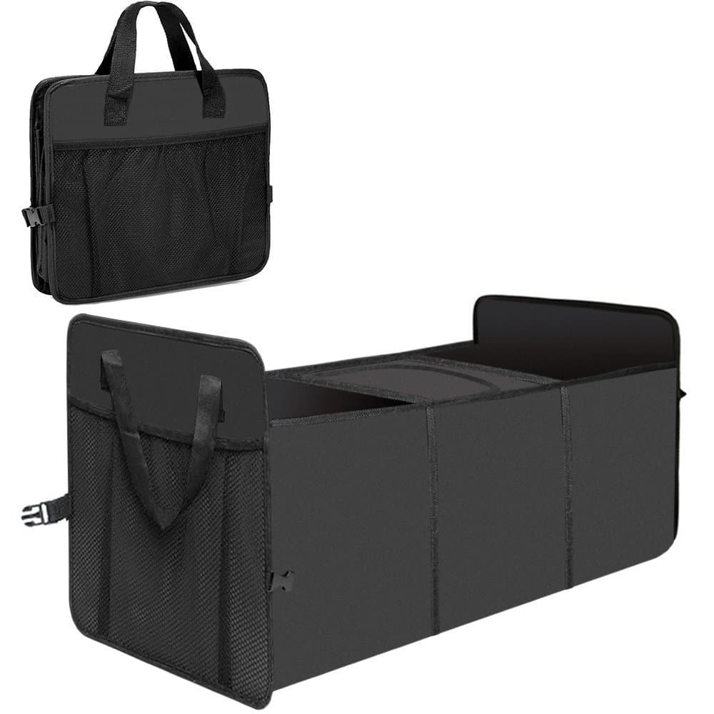 Tobao - Car Boot Organizer - Extra Large Foldable Heavy Duty Non-Skid Waterproof Car Storage Organiser with 2 Compartments - With Premium Insulation Cooler Bag - Best for SUV, Vehicle, Truck, Shopping