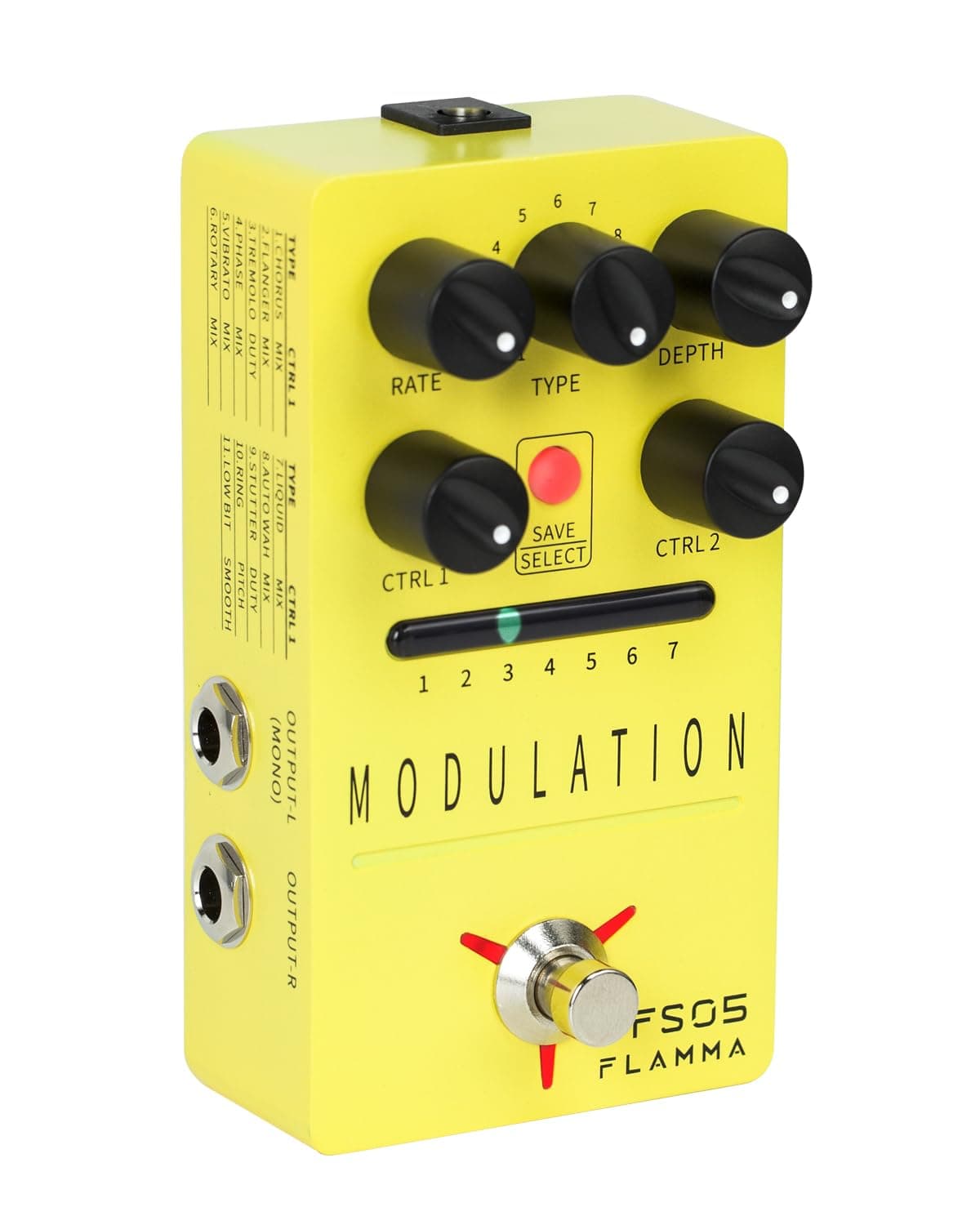 FS05 Multi Modulation Pedal Stereo Effects 7 Storable Slots 11 Modulation Effects True Bypass