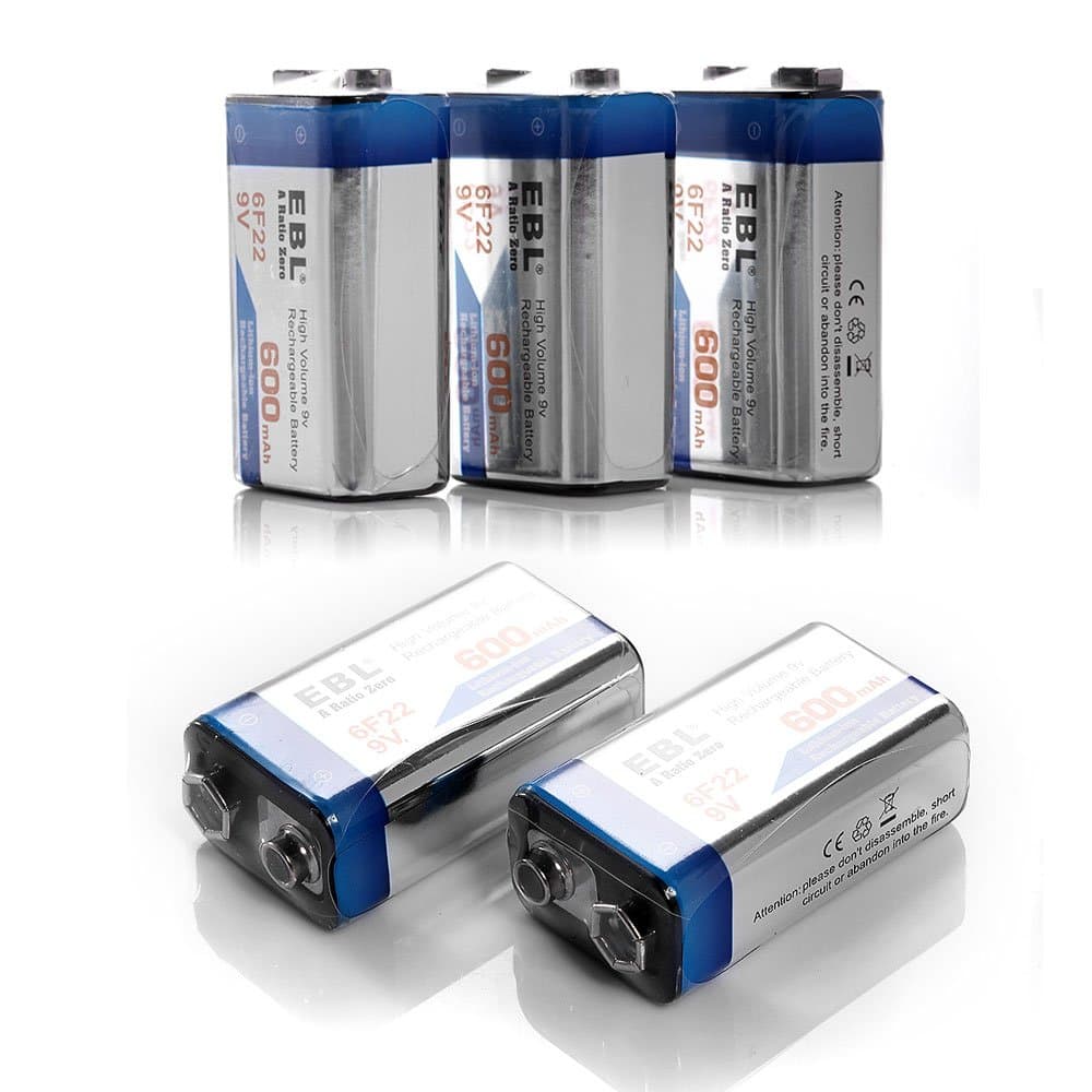 EBL 5 Pack 600mAh 9V 9 Volt Li-ion Lithium-ion Rechargeable Batteries for Smoke Detector/Alarm, Toys and More