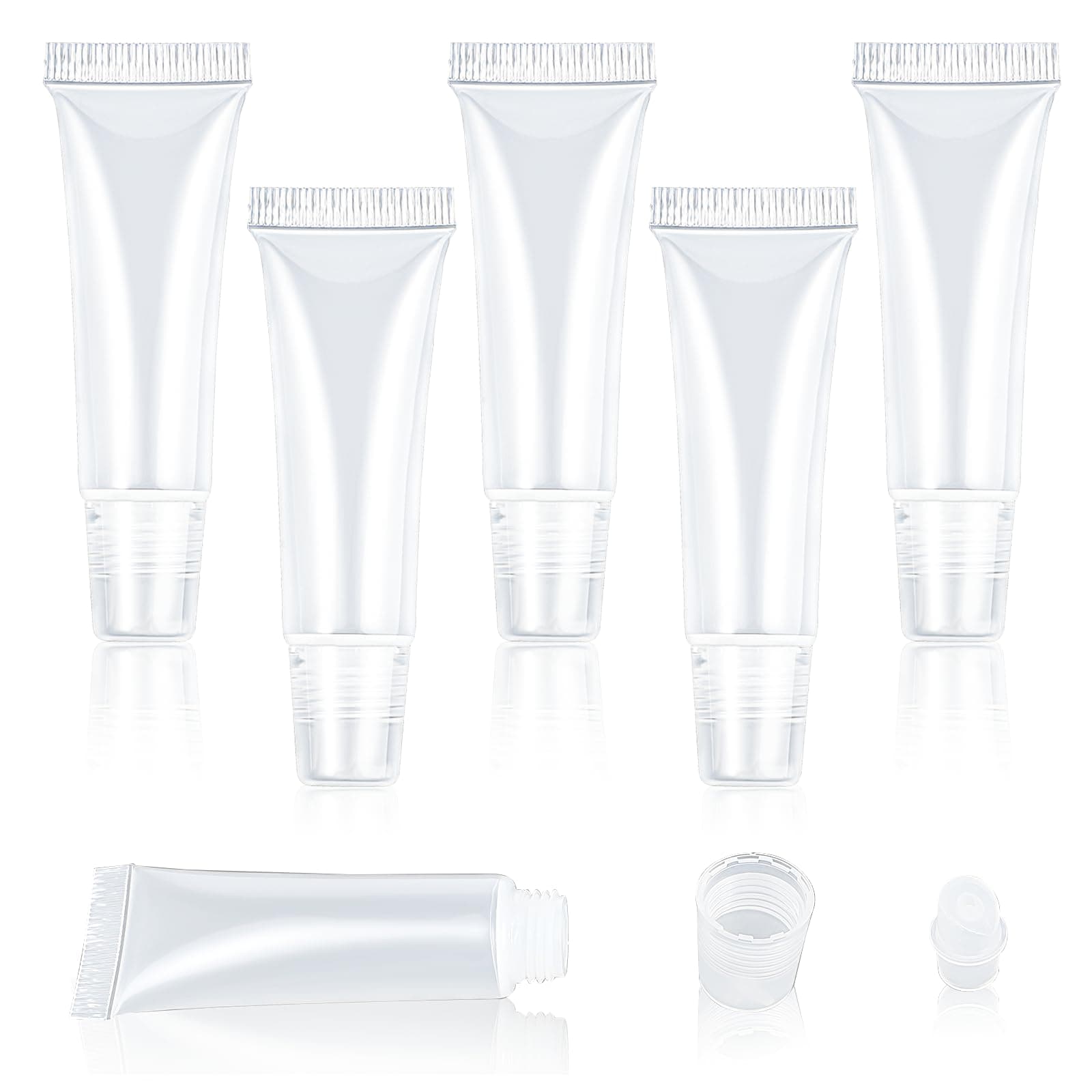 5Pcs Empty Lip Gloss Tubes, Clear Lip Balm Containers Soft Squeezable Travel Toothpaste Containers Mini Refillable Cosmetic Bottles for DIY Lip Gloss Makeup Travel Toiletries